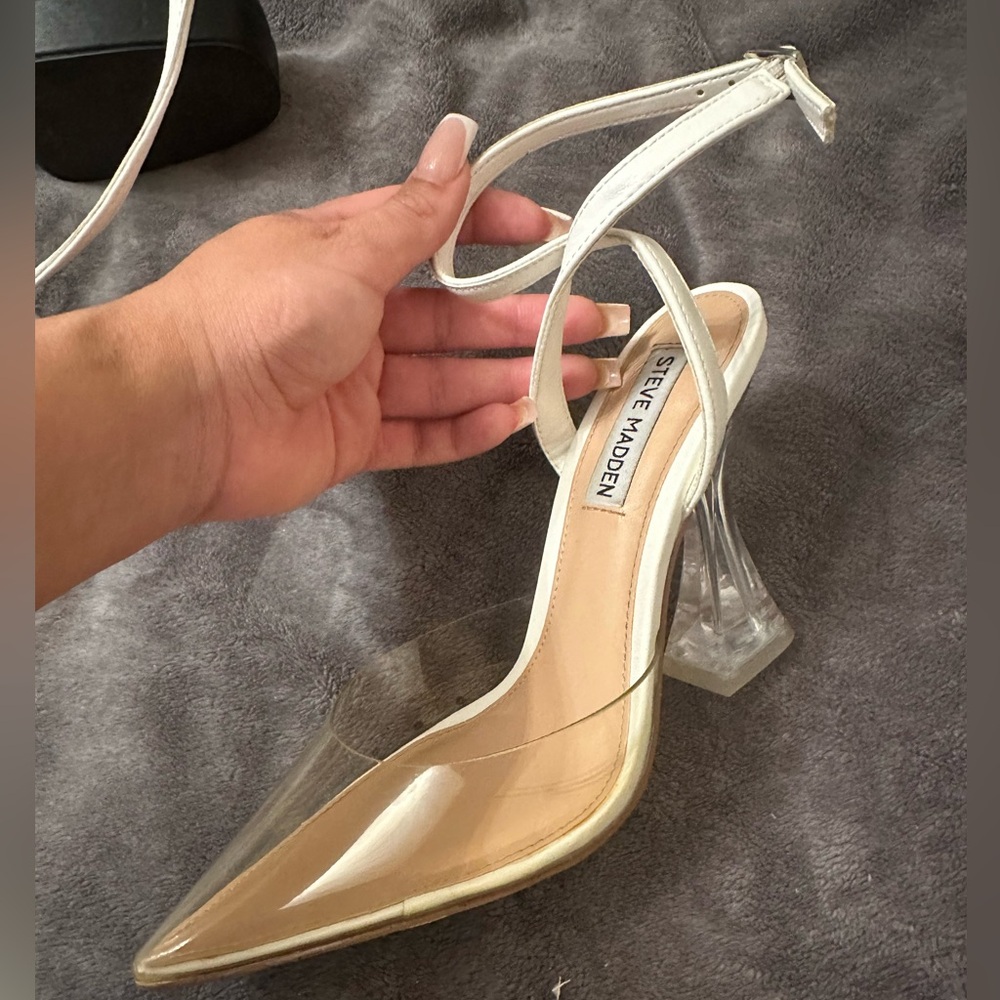 Clear white pointy heel